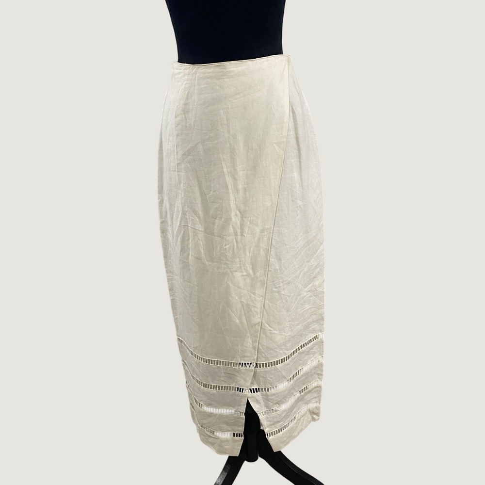 Nina K David Cline‎ Cream Pencil Skirt Linen Old Money Quiet Luxury
